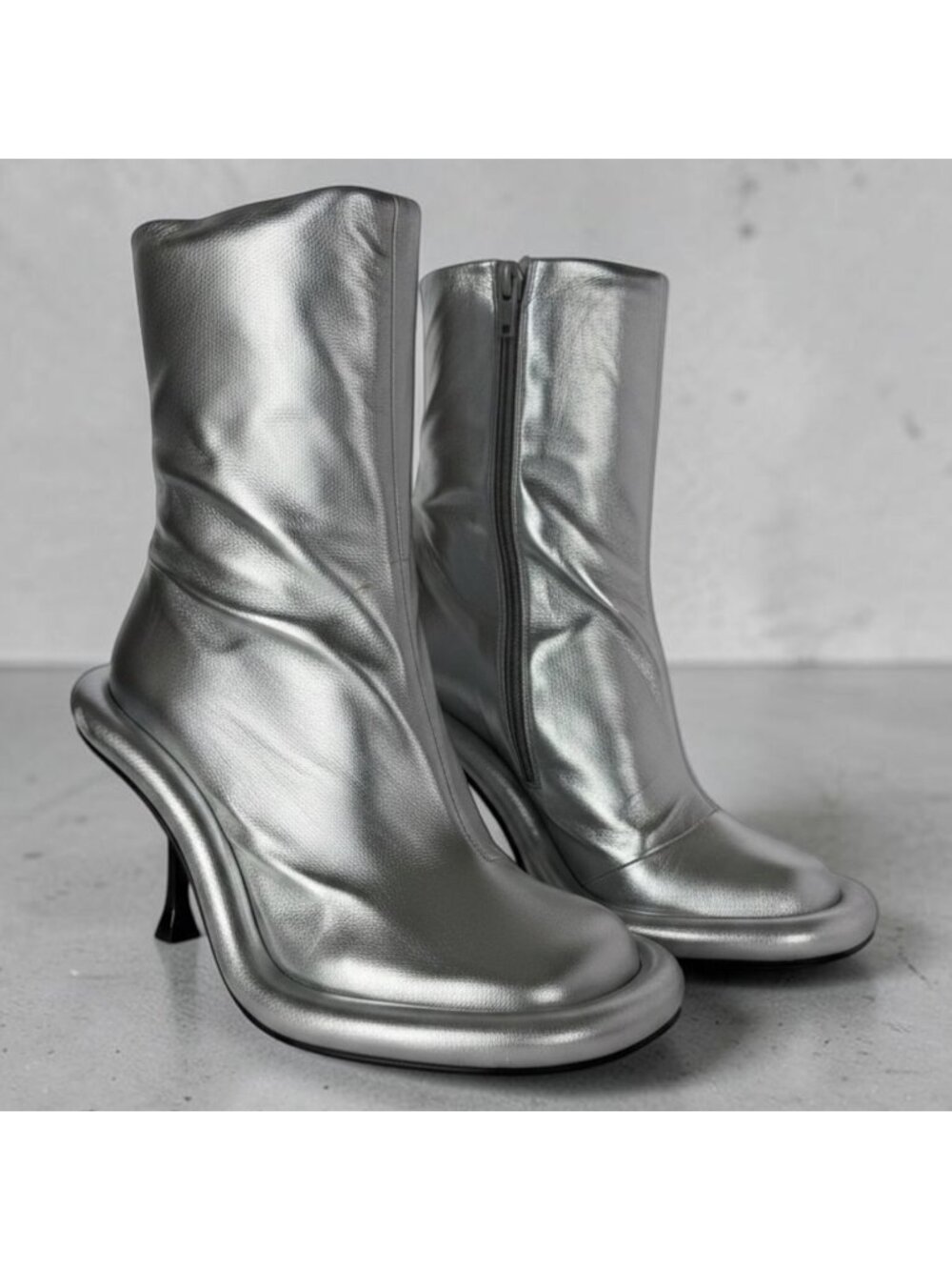JW Anderson Silver Bumper Leather Ankle Boots Heels EU 39 US 8.5 NIB Stiletto